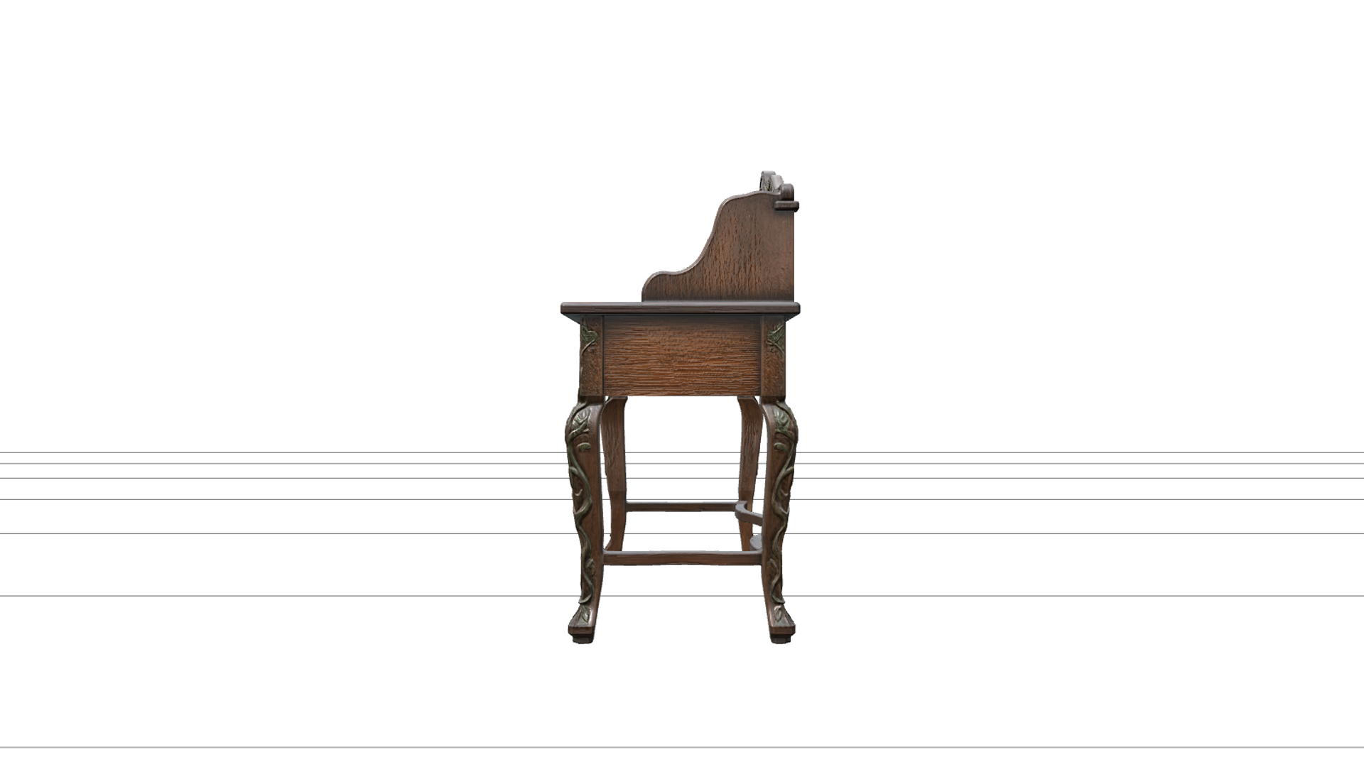Witch Writing Desk with Brass Handles and Green Vines 3D Mod 3D Model
