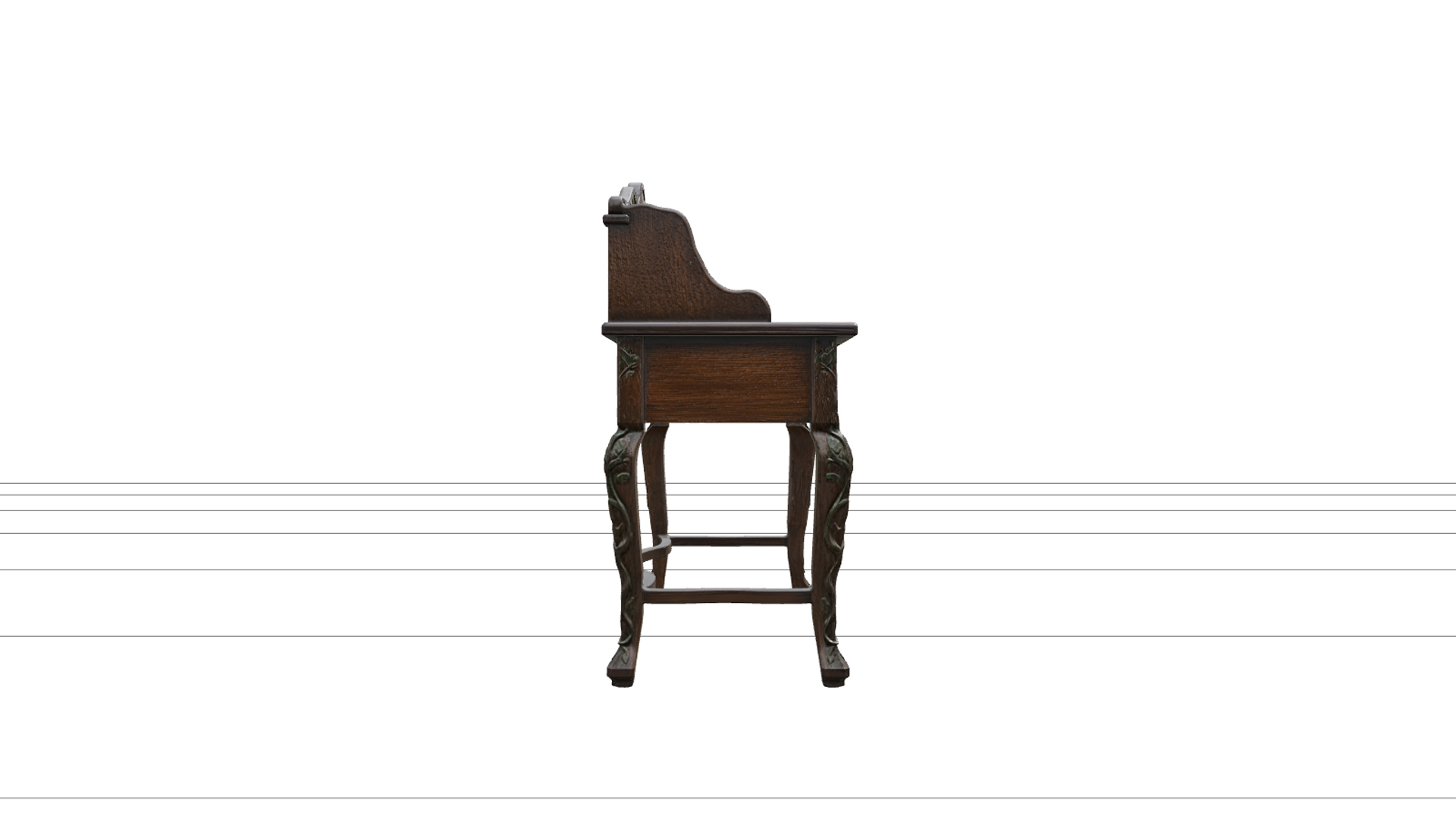 Witch Writing Desk with Brass Handles and Green Vines 3D Mod 3D Model