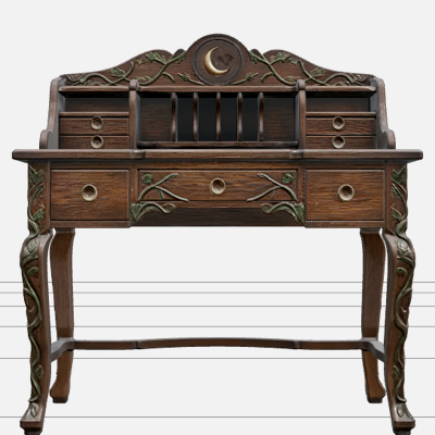 Witch Writing Desk with Brass Handles and Green Vines 3D Mod