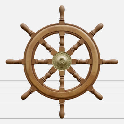 Wooden Ship Wheel Model Brass Hub Detailed Reference