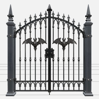 Wrought Iron Cemetery Gate with Bronze Bats 3D Model
