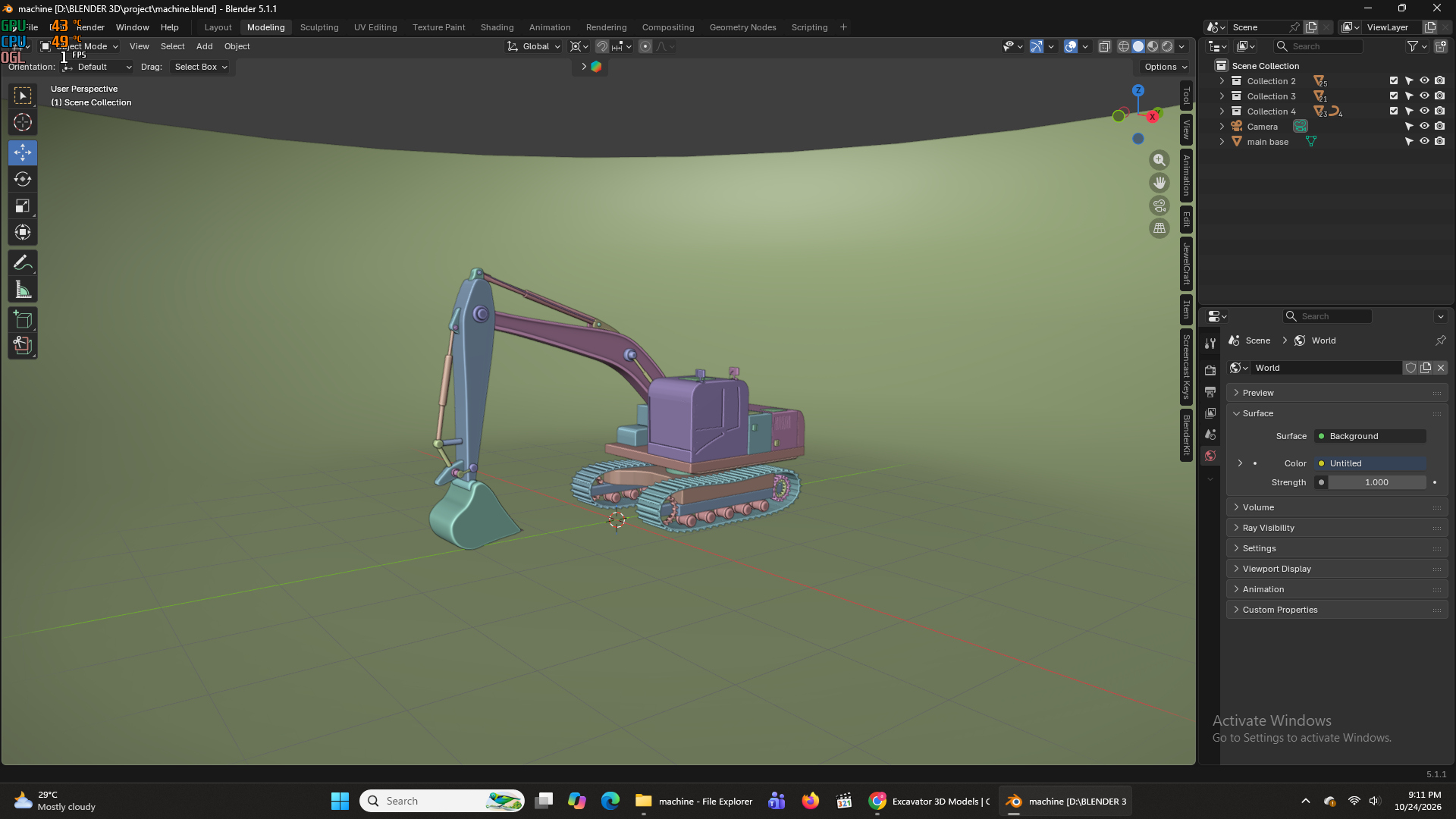 Yellow Hydraulic Excavator 3D Model Tracked Heavy Machinery 3D Model