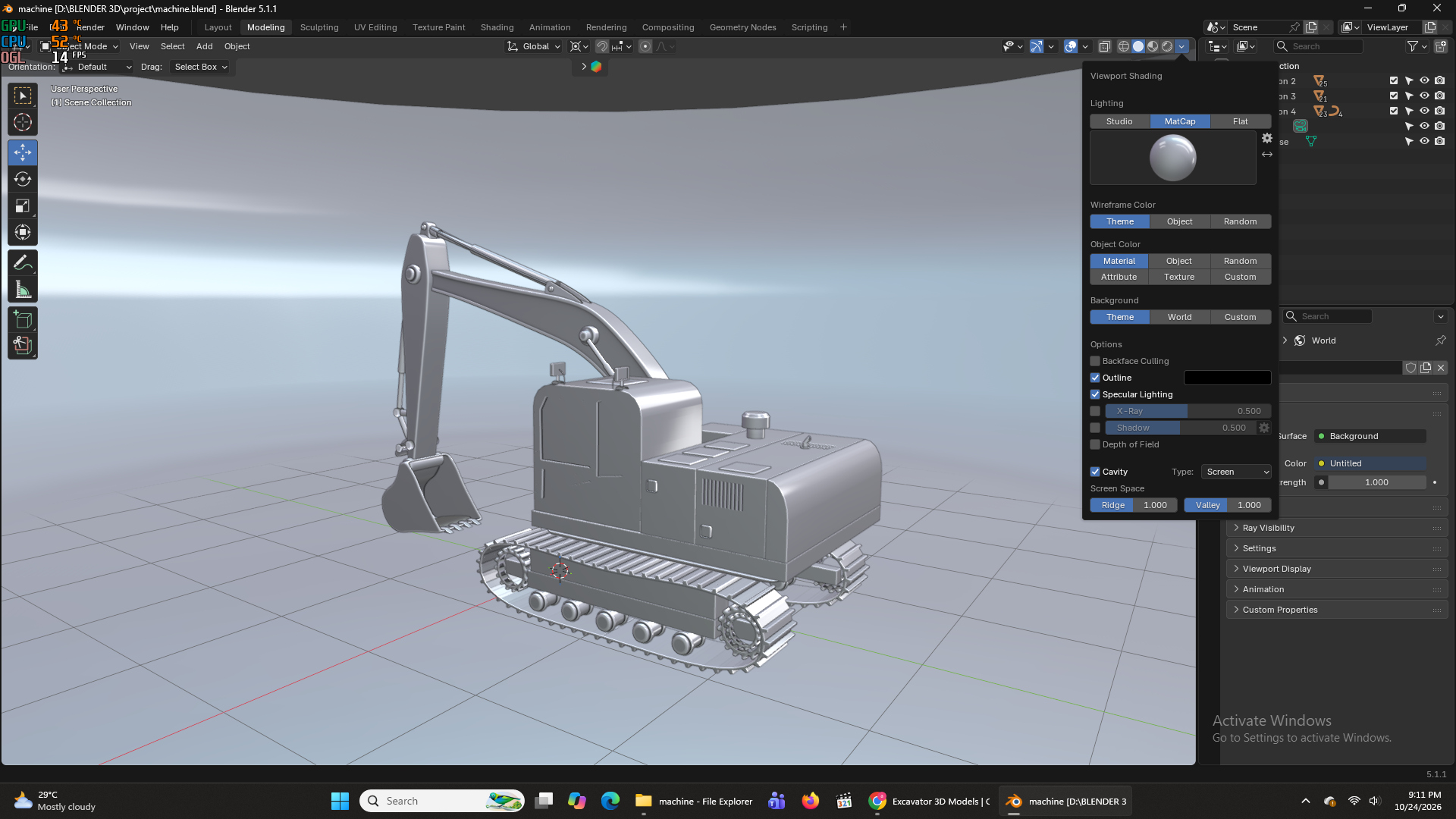 Yellow Hydraulic Excavator 3D Model Tracked Heavy Machinery 3D Model