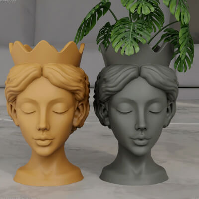 Crown Queen Head Planter STL 3D Print Model 3D Model