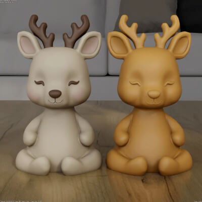 Cute Chibi Deer Figurine 3D Printable STL Model for Desk Dec