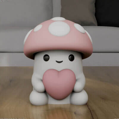 Cute Mushroom Heart Figurine 3D Print Model