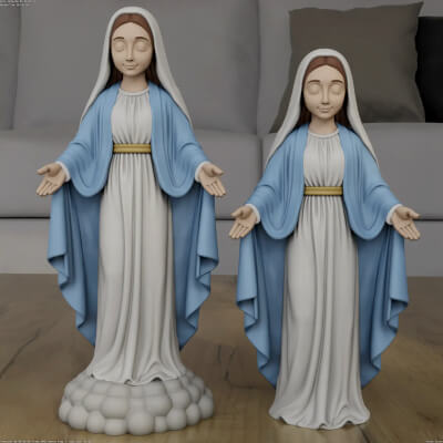 Virgin Mary Statue STL with Cloud and Plain Base