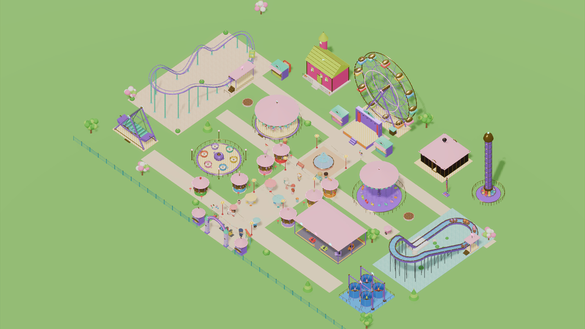 Amusement Park Kit - 414 Low-Poly Models 3D Model