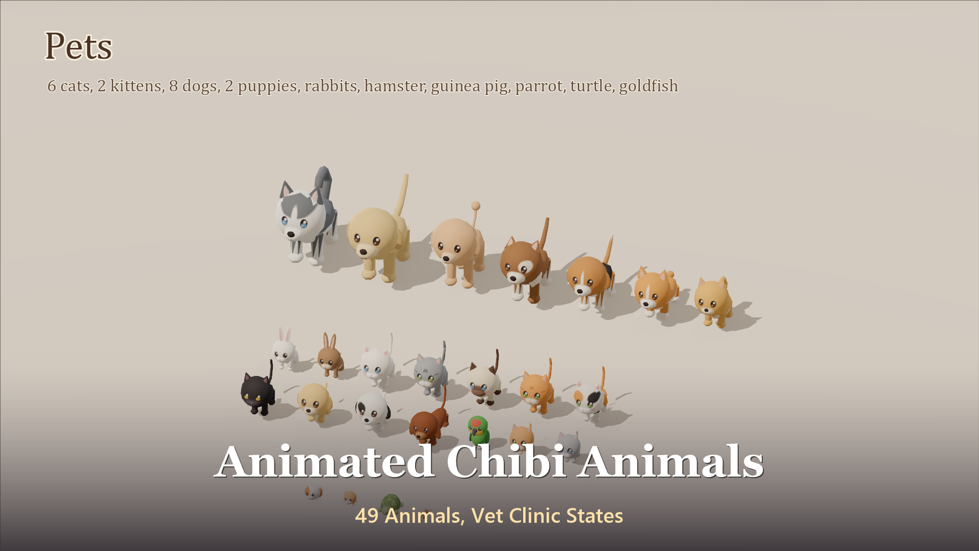 Animated Chibi Animals - 49 Animals Vet Clinic States 3D Model