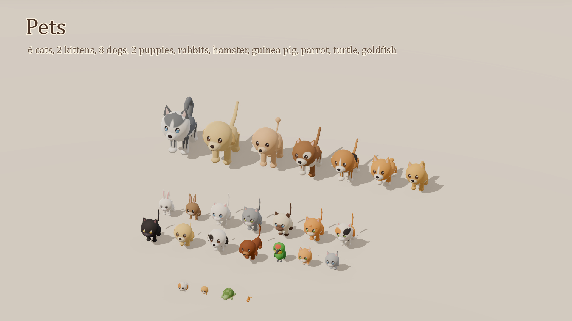 Animated Chibi Animals - 49 Animals Vet Clinic States 3D Model