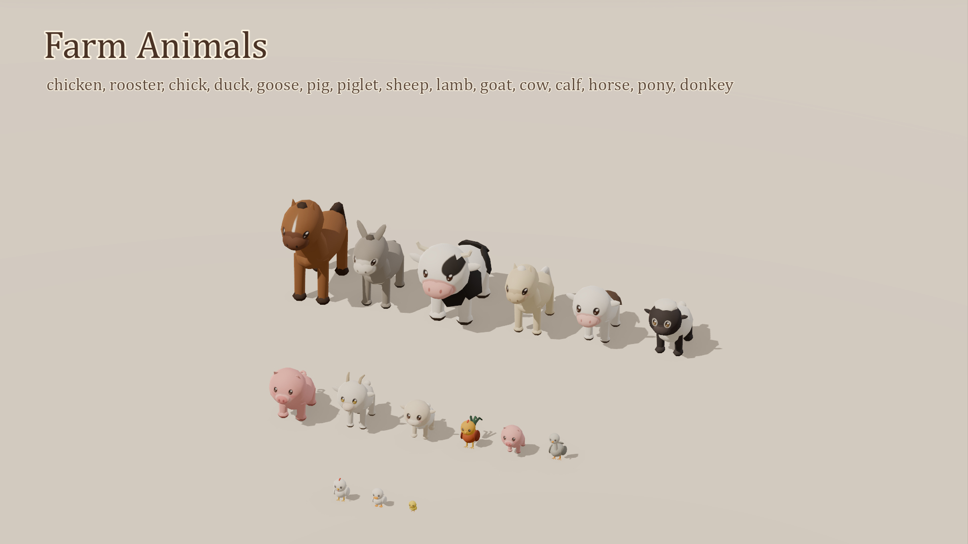 Animated Chibi Animals - 49 Animals Vet Clinic States 3D Model