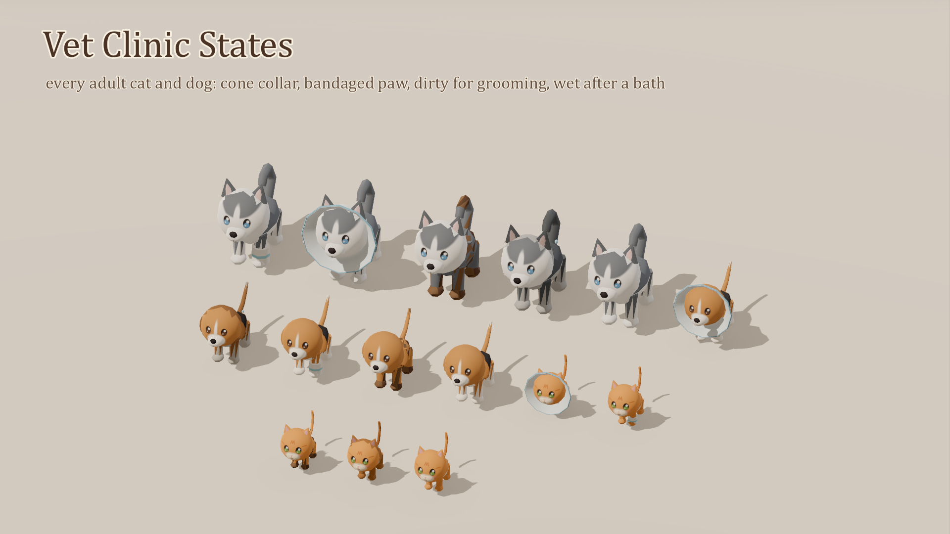 Animated Chibi Animals - 49 Animals Vet Clinic States 3D Model