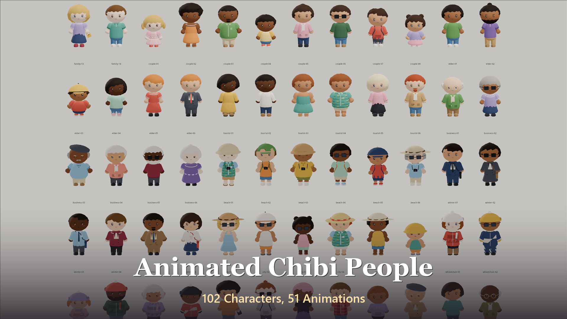 Animated Chibi People - 102 Characters 51 Animations 3D Model