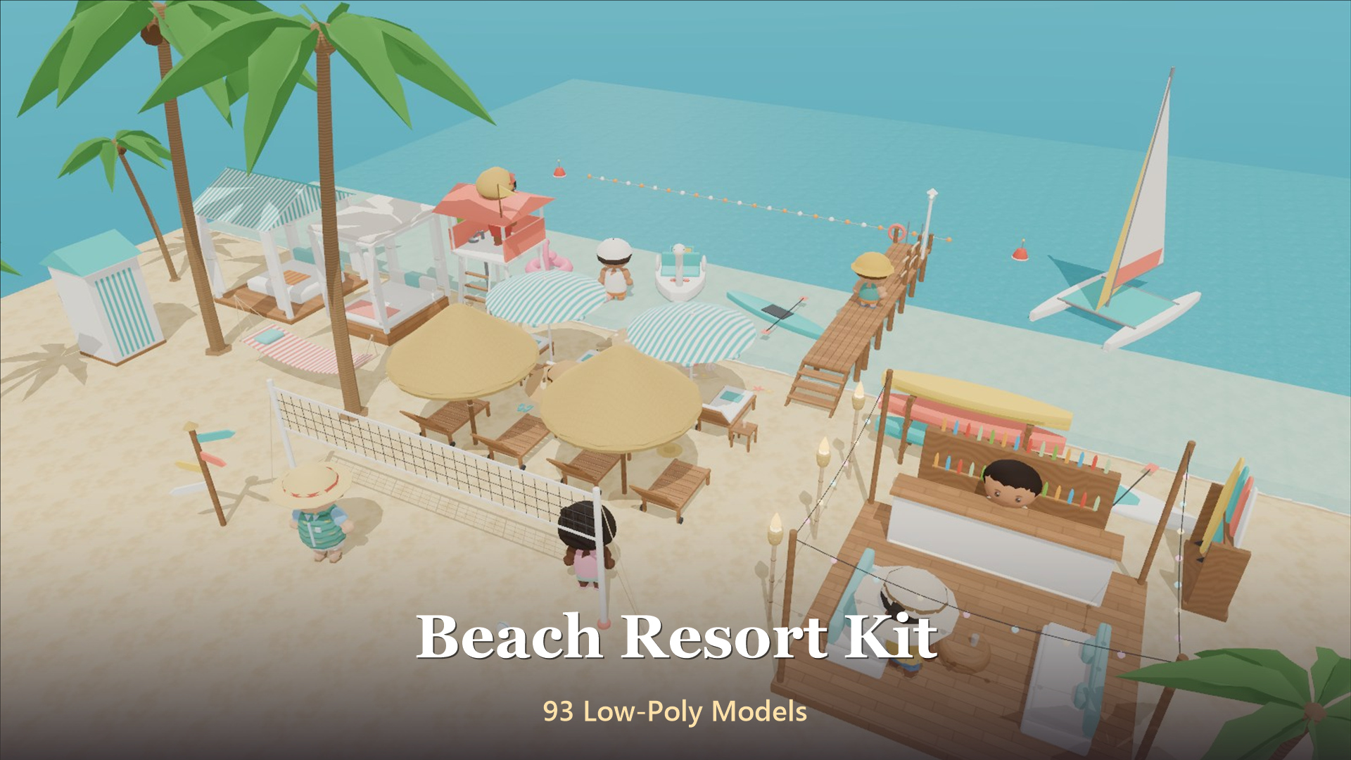 Beach Resort Kit - 93 Low-Poly Models 3D Model