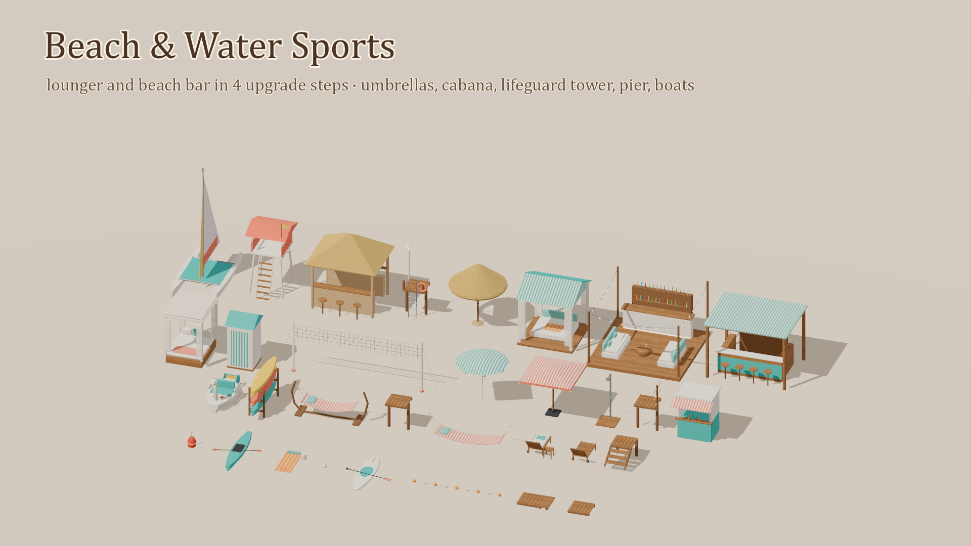 Beach Resort Kit - 93 Low-Poly Models 3D Model