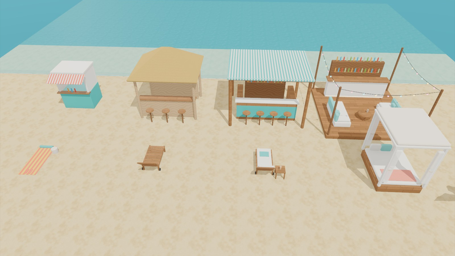 Beach Resort Kit - 93 Low-Poly Models 3D Model