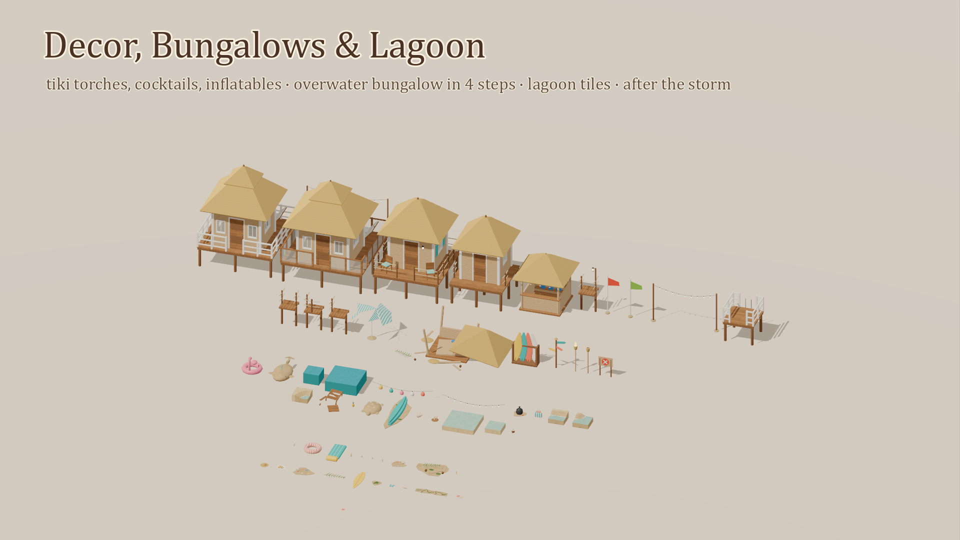 Beach Resort Kit - 93 Low-Poly Models 3D Model