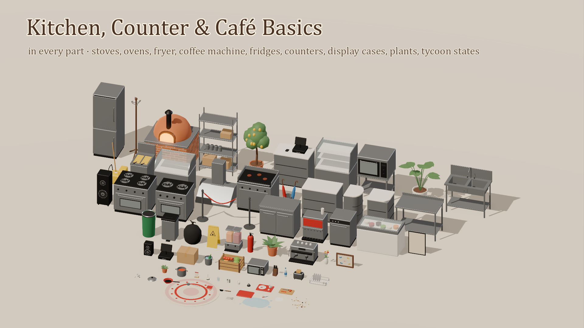 Cafe Builder - American Diner - 209 Low-Poly Models 3D Model