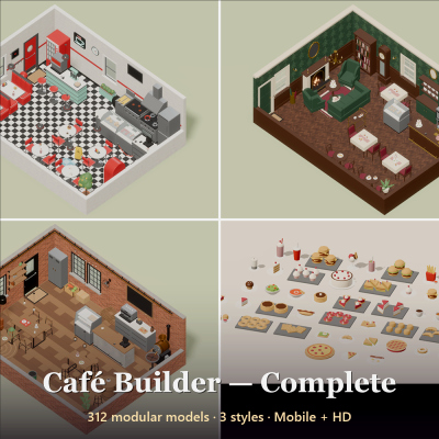 Cafe Builder - Complete - 312 Low-Poly Models