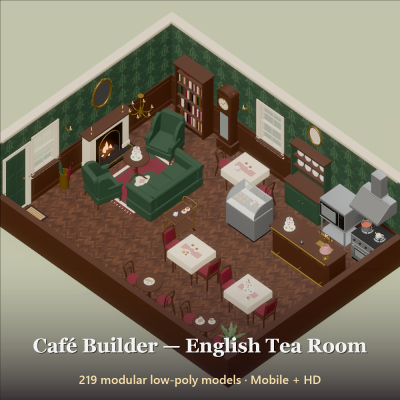 Cafe Builder - English Tea Room - 219 Low-Poly Models
