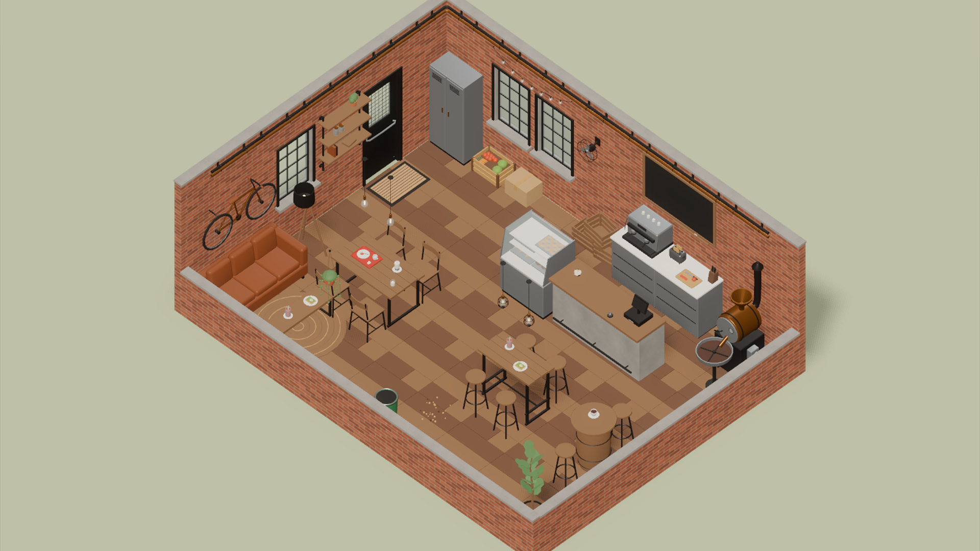 Cafe Builder - Industrial Loft - 214 Low-Poly Models 3D Model