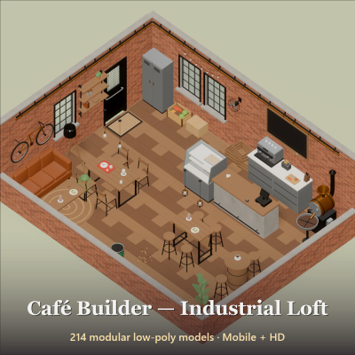 Cafe Builder - Industrial Loft - 214 Low-Poly Models