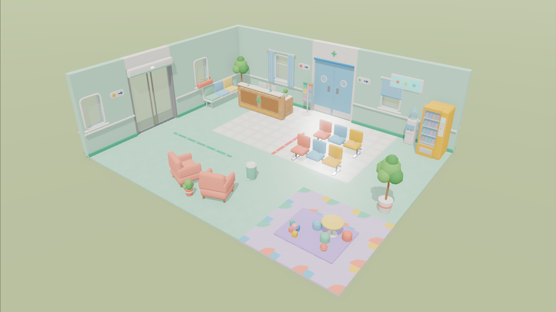 Cartoon Hospital Kit - 192 Low-Poly Models 3D Model