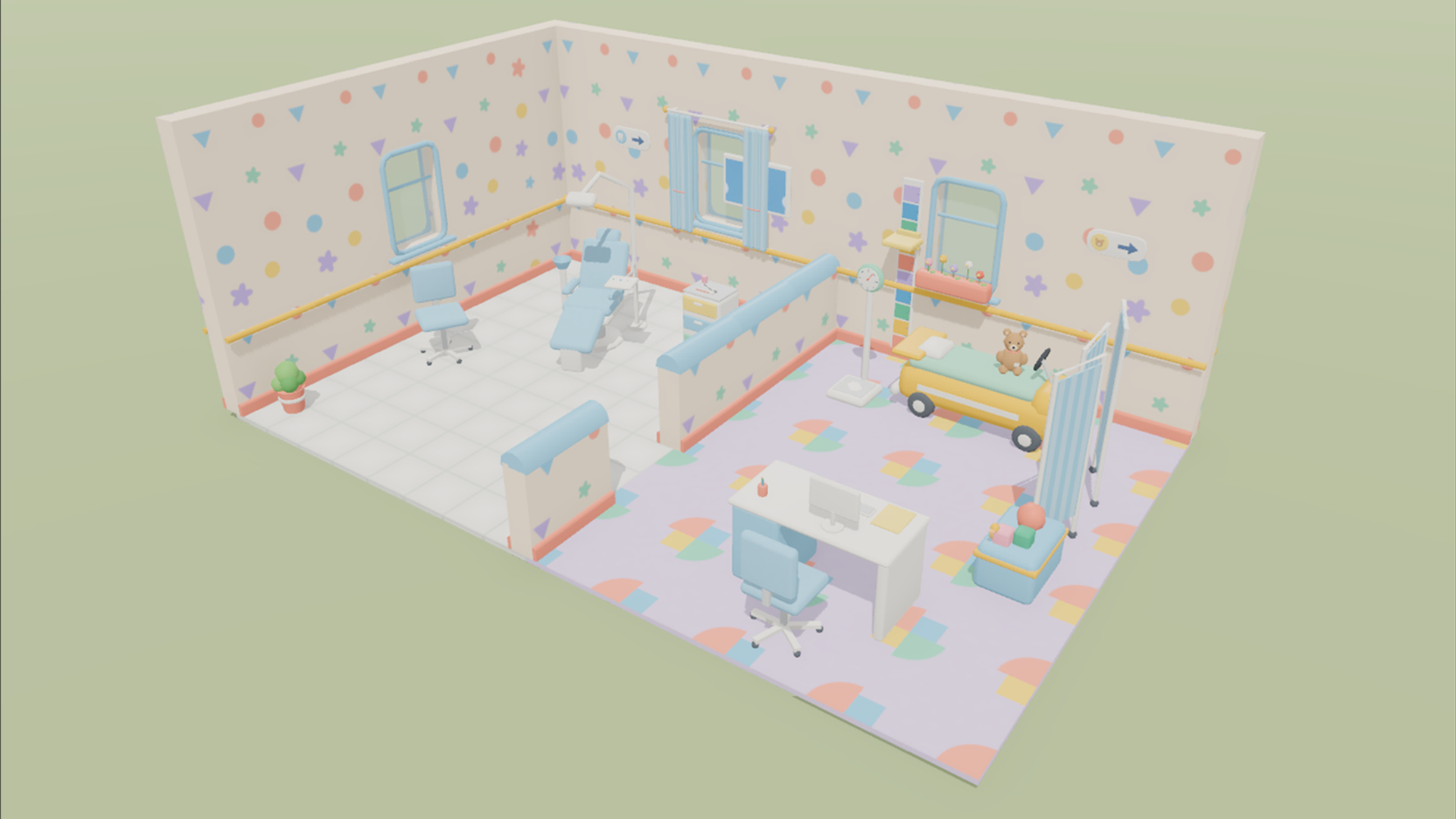 Cartoon Hospital Kit - 192 Low-Poly Models 3D Model