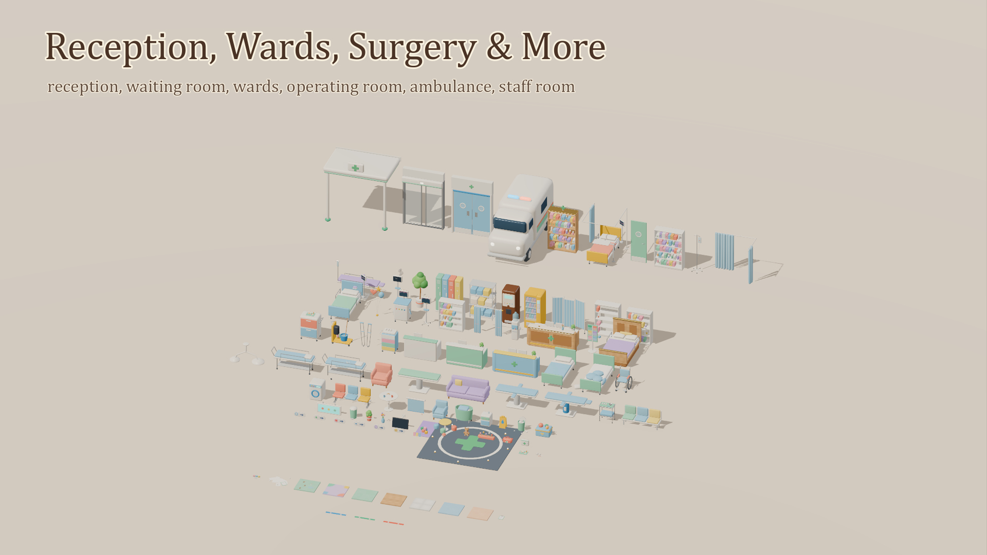 Cartoon Hospital Kit - 192 Low-Poly Models 3D Model