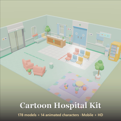 Cartoon Hospital Kit - 192 Low-Poly Models