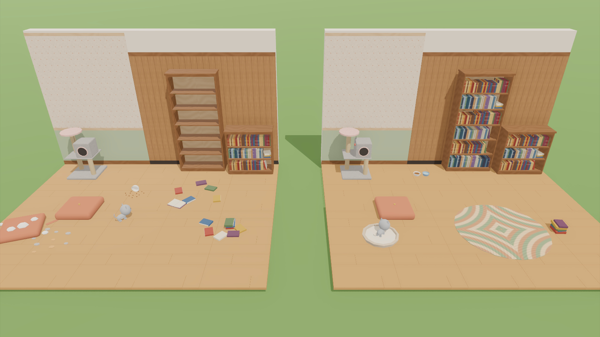 Cat Cafe & Bookshop Kit - 94 Low-Poly Models 3D Model
