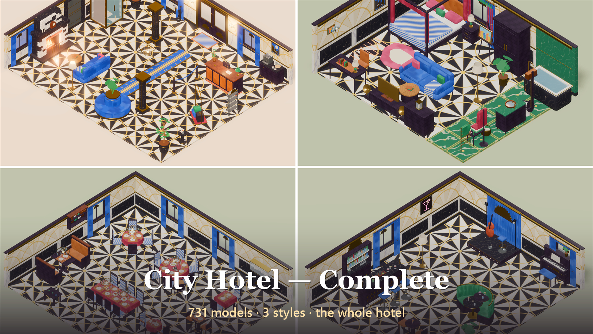 City Hotel - Complete - 731 Low-Poly Models 3D Model