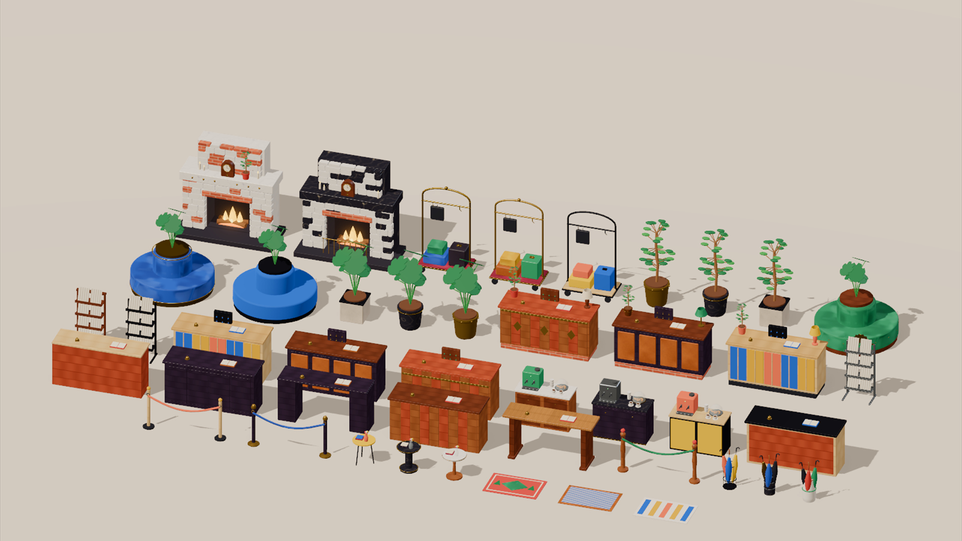 City Hotel - Lobby Dining &amp Bar - 336 Low-Poly Models 3D Model