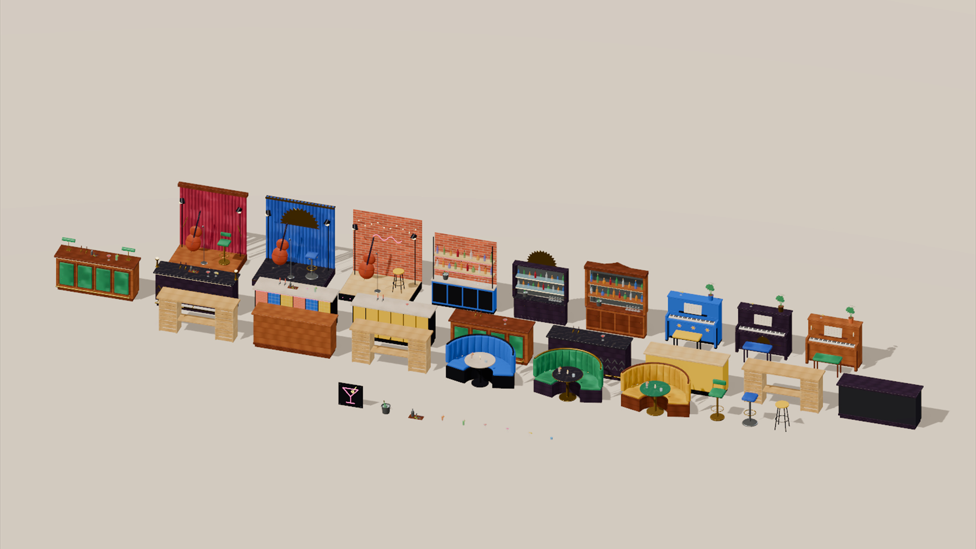 City Hotel - Lobby Dining & Bar - 336 Low-Poly Models 3D Model