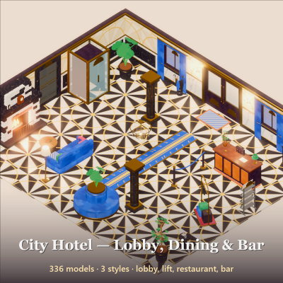 City Hotel - Lobby, Dining & Bar - 336 Low-Poly Models