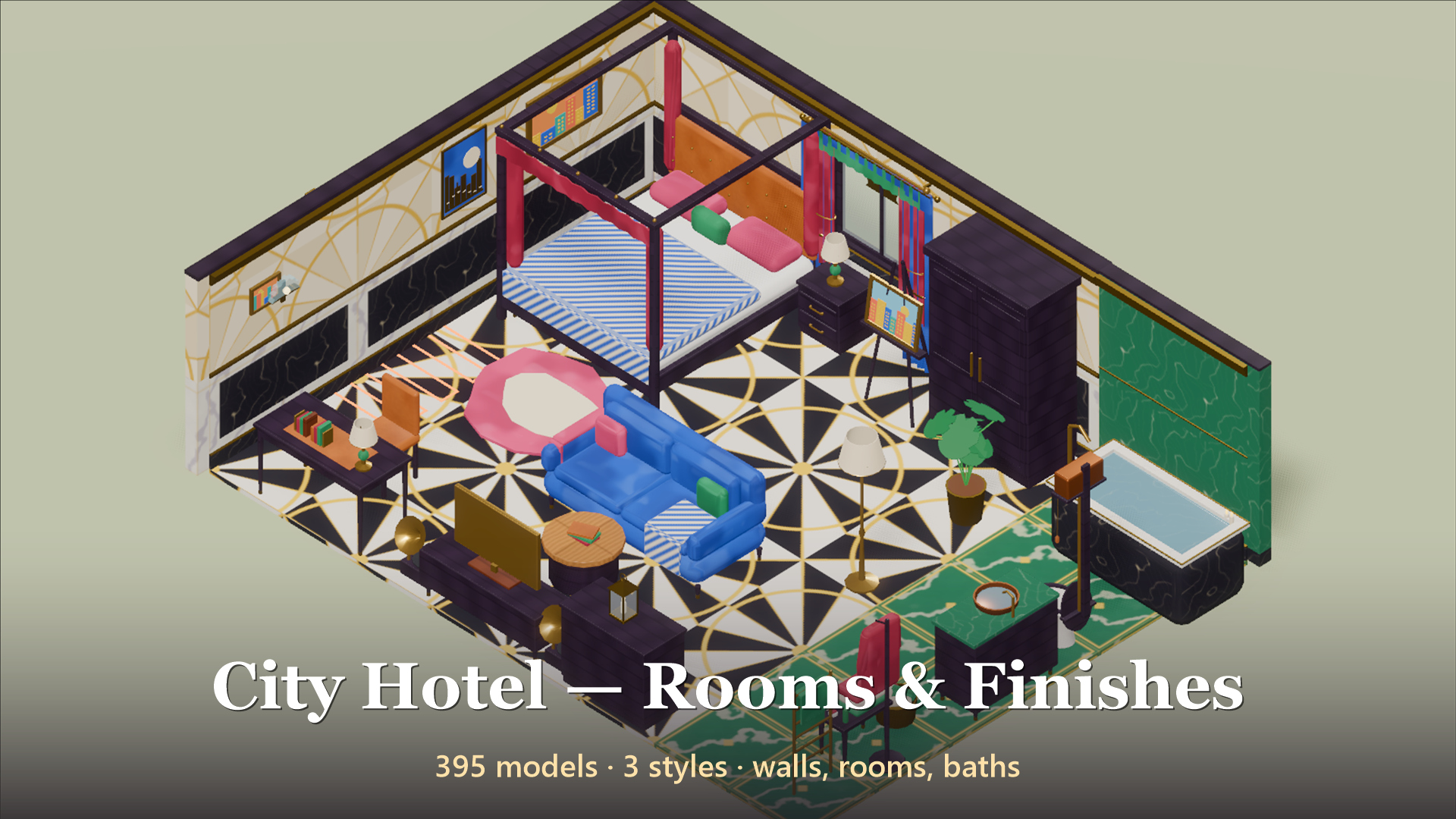 City Hotel - Rooms &amp Finishes - 395 Low-Poly Models 3D Model