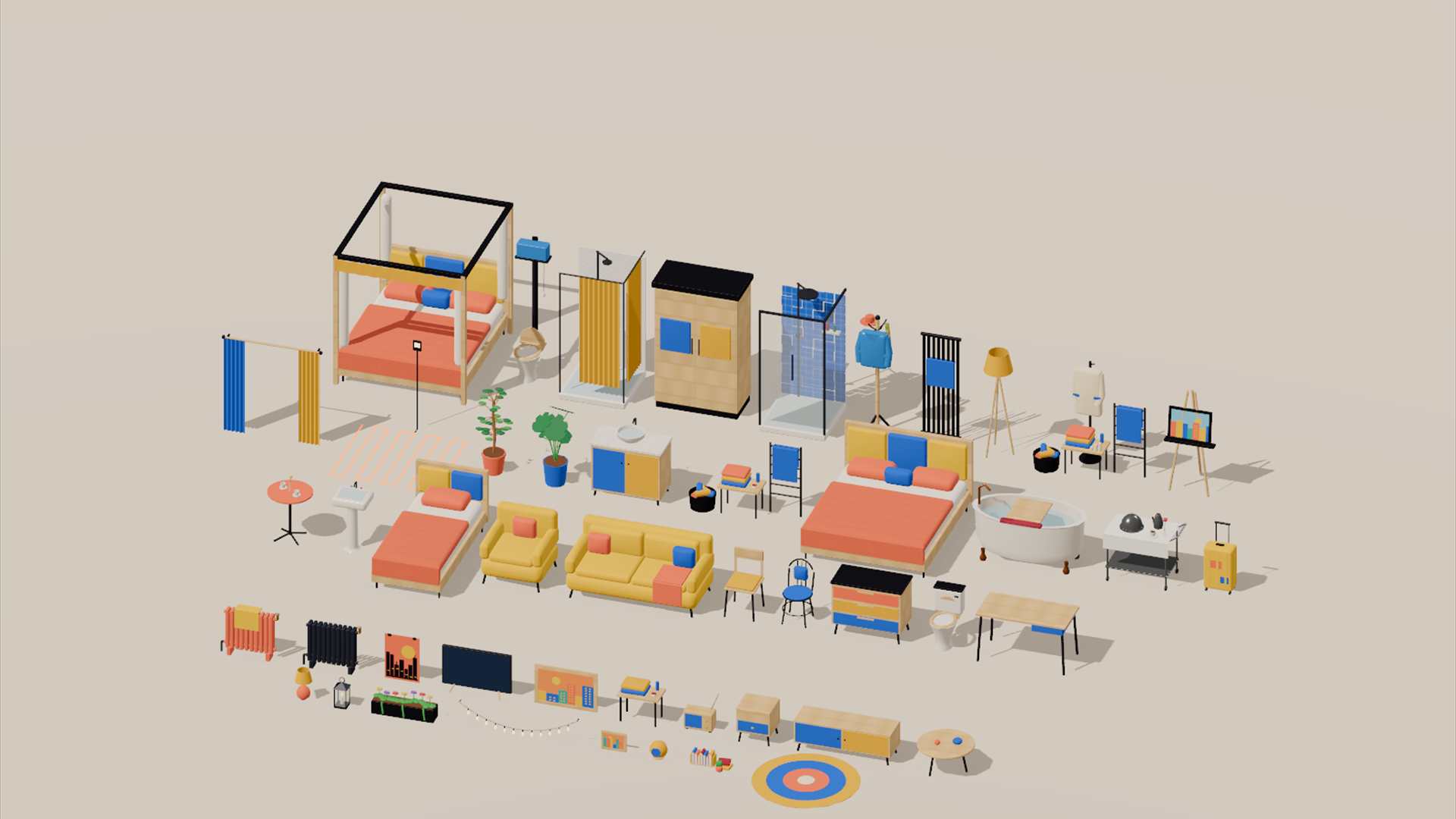 City Hotel - Rooms &amp Finishes - 395 Low-Poly Models 3D Model
