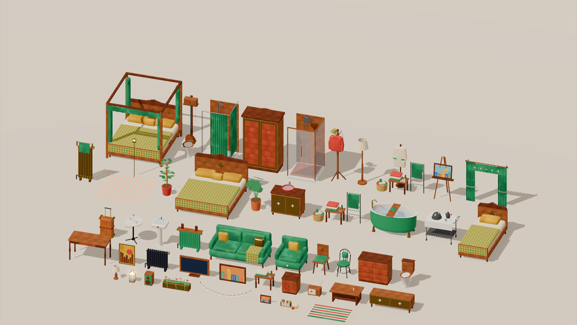 City Hotel - Rooms & Finishes - 395 Low-Poly Models 3D Model