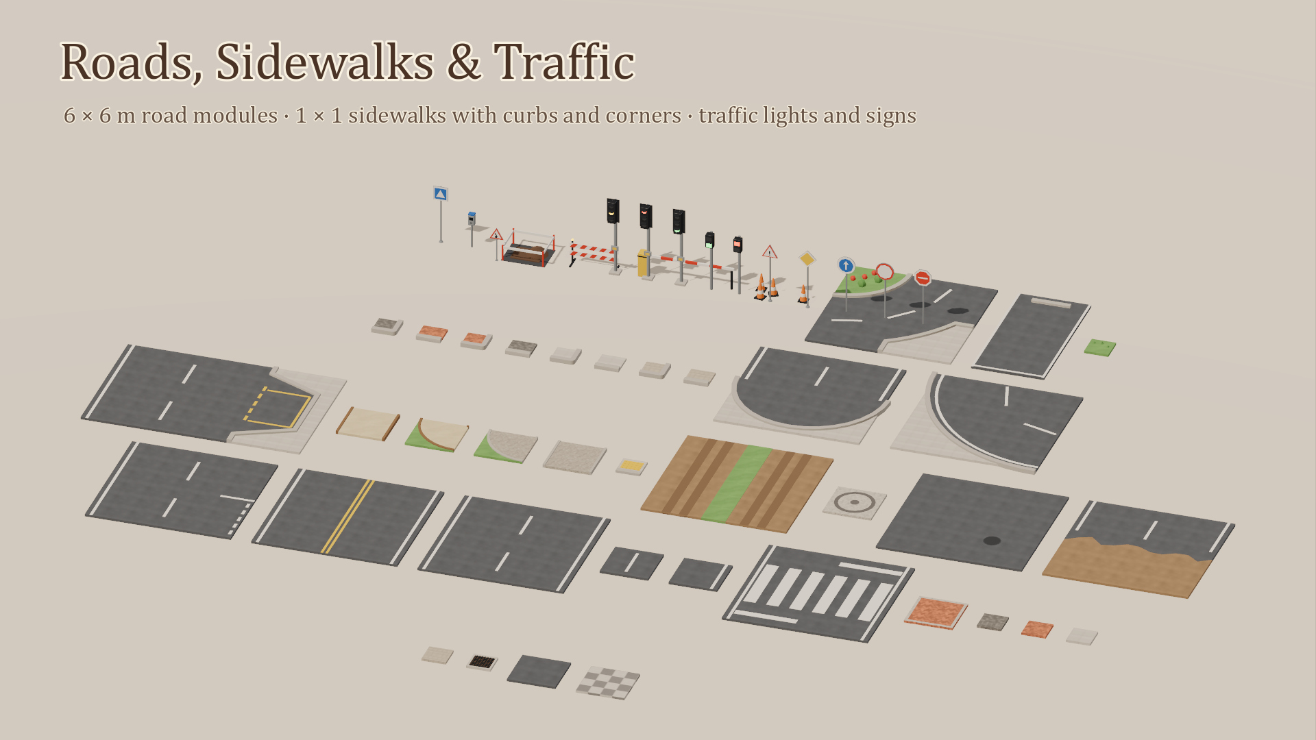 City Streets &amp Cars Kit - 177 Low-Poly Models 3D Model