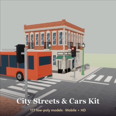 City Streets & Cars Kit - 177 Low-Poly Models