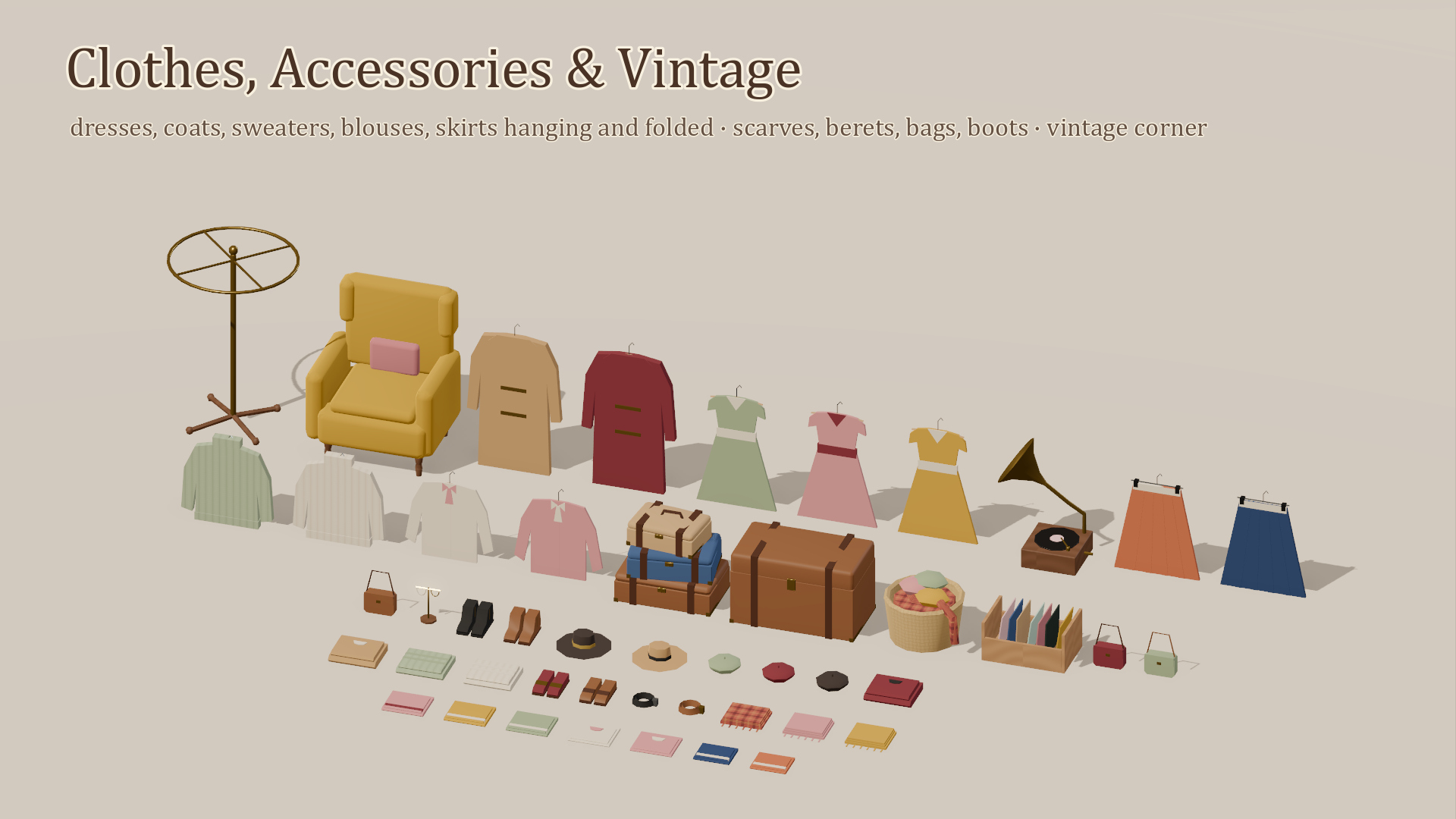 Cozy Boutique Kit - 122 Low-Poly Models 3D Model