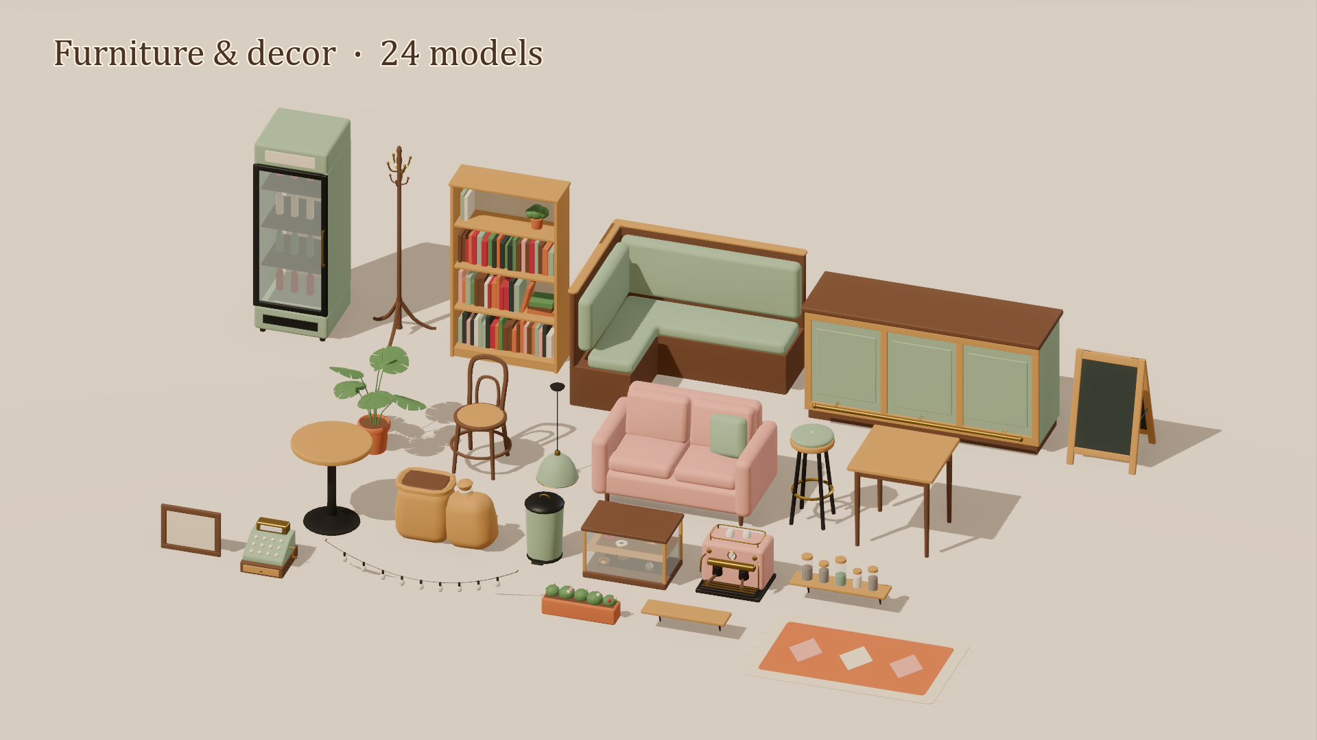Cozy Cafe Kit - 46 Low-Poly Models 3D Model