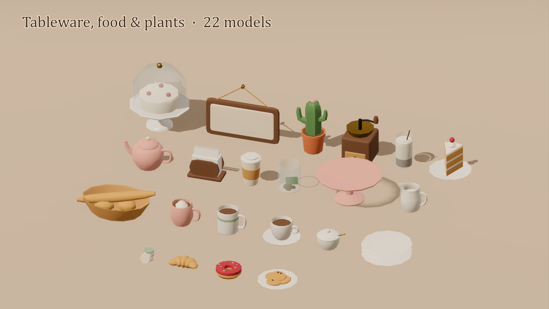 Cozy Cafe Kit - 46 Low-Poly Models 3D Model