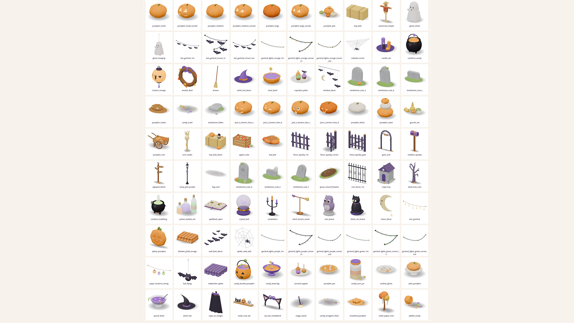 Cute Halloween Kit - 100 Low-Poly Models  2D Sprites 3D Model