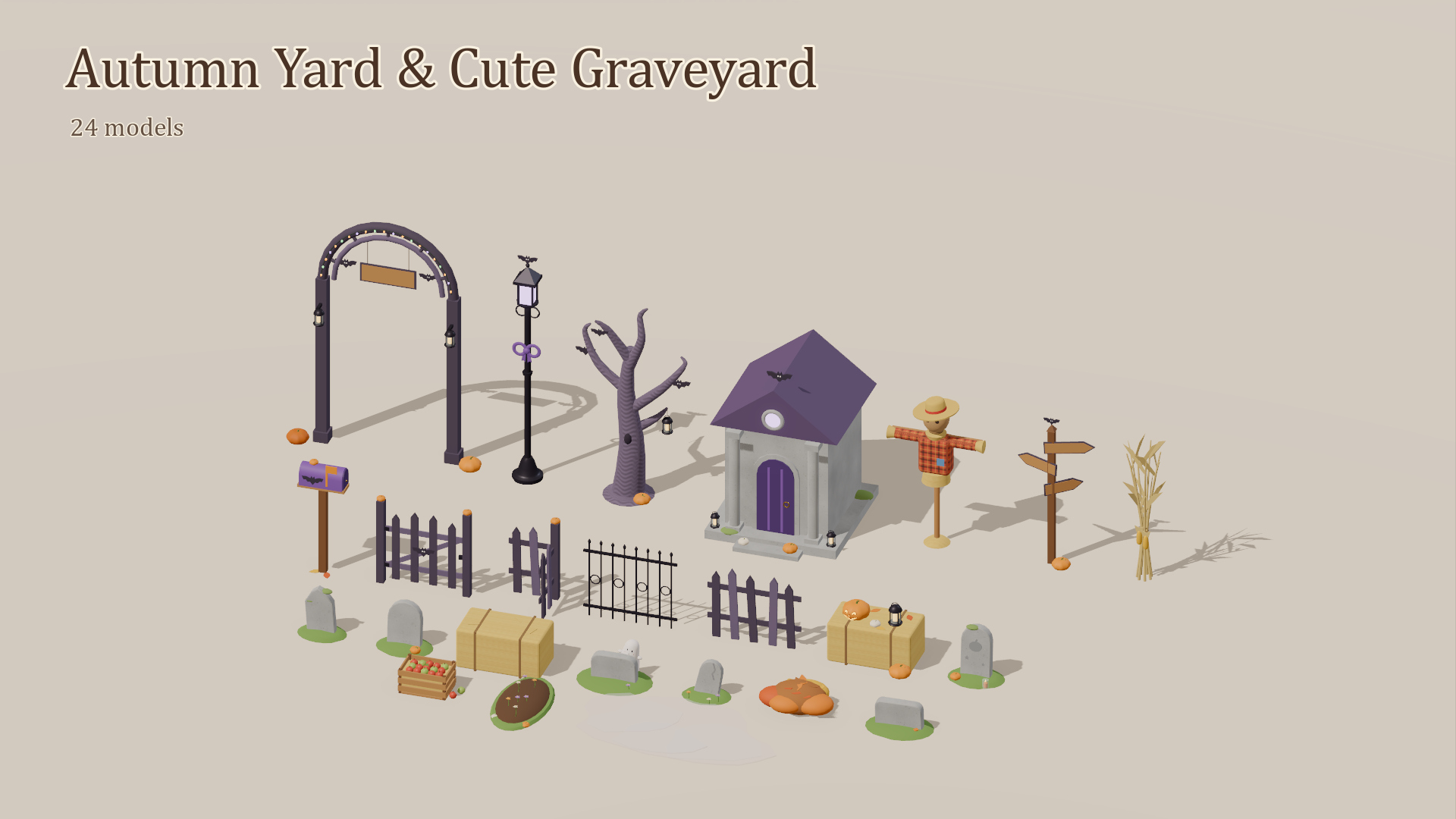 Cute Halloween Kit - 100 Low-Poly Models  2D Sprites 3D Model