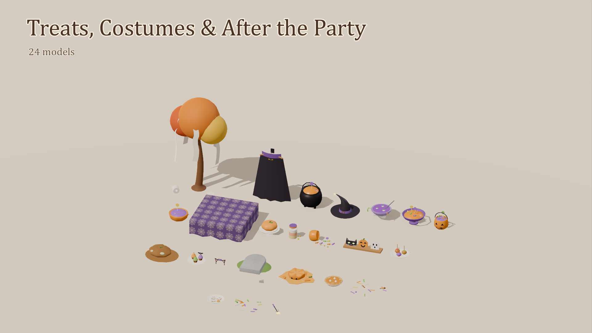Cute Halloween Kit - 100 Low-Poly Models  2D Sprites 3D Model
