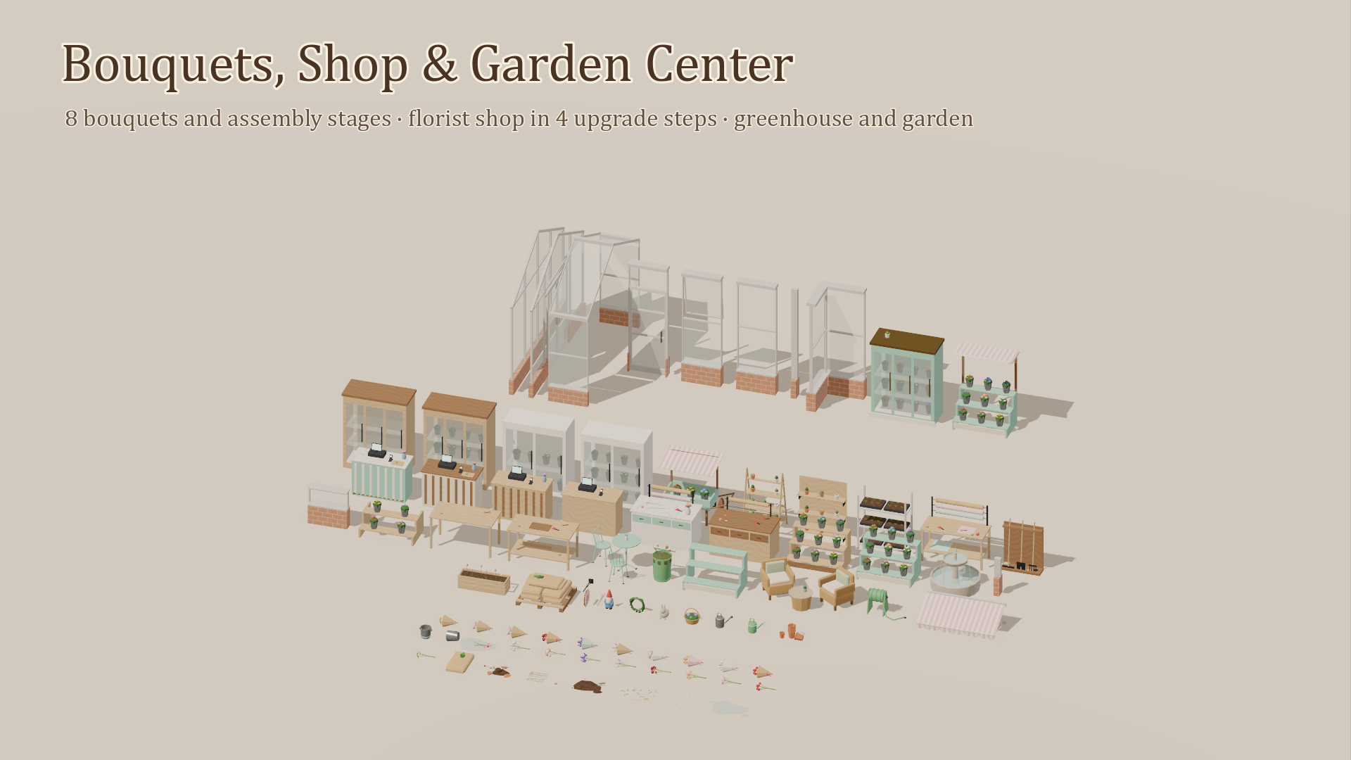 Flower Shop & Garden Center Kit - 154 Low-Poly Models 3D Model