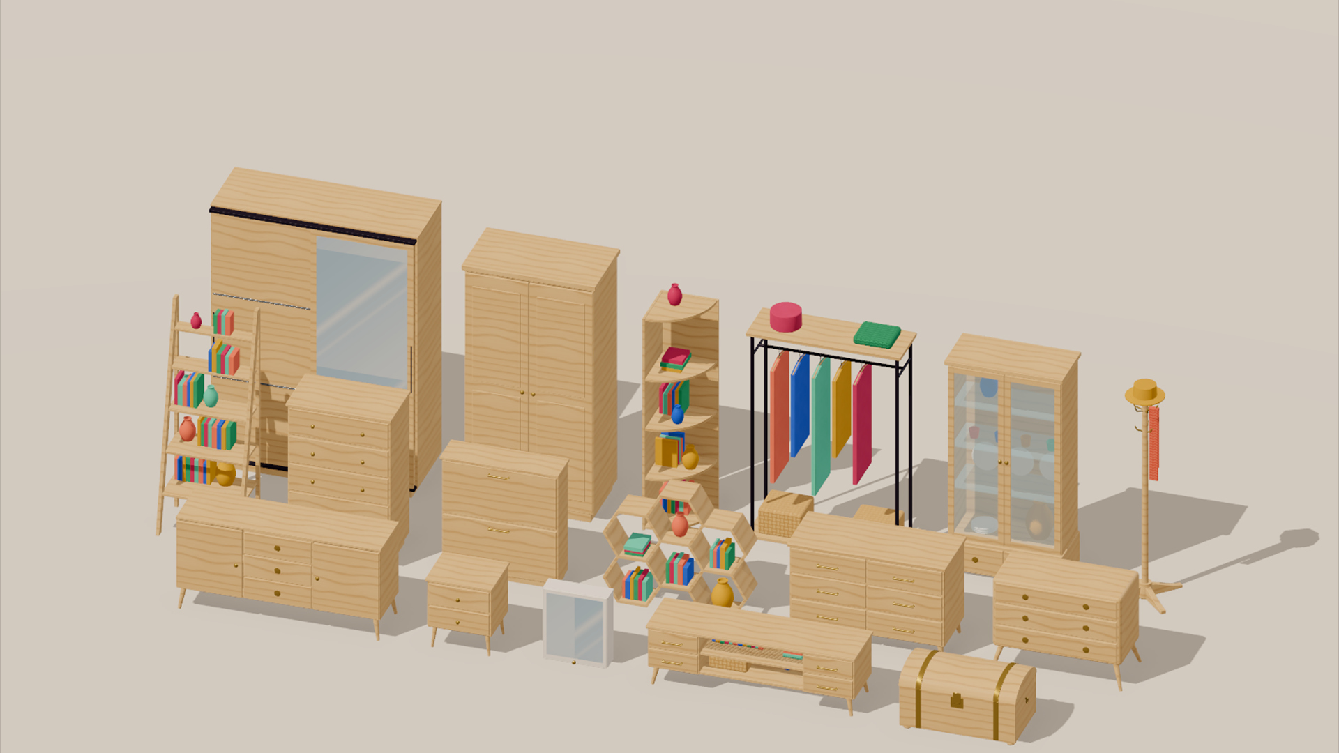 Furniture Catalog - Beds Tables &amp Storage - 352 Low-Poly Models 3D Model