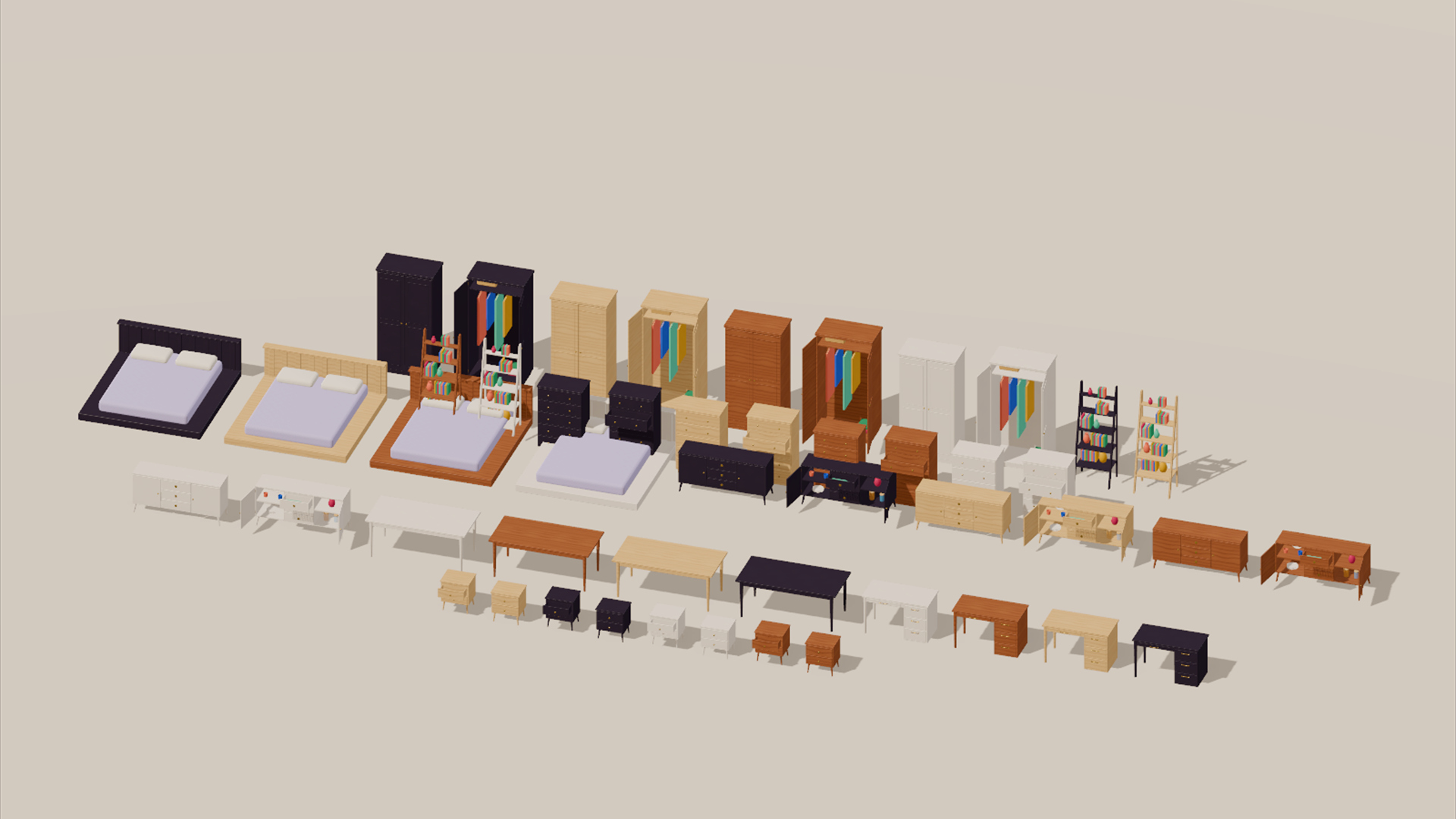 Furniture Catalog - Beds Tables &amp Storage - 352 Low-Poly Models 3D Model