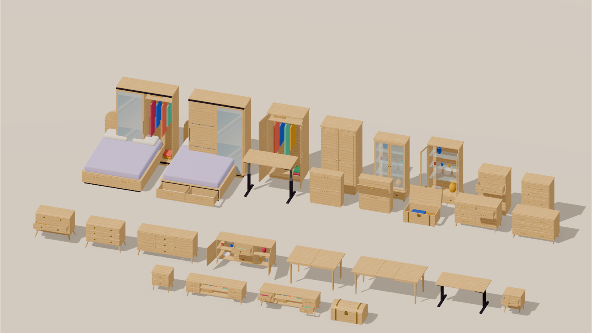 Furniture Catalog - Beds Tables &amp Storage - 352 Low-Poly Models 3D Model